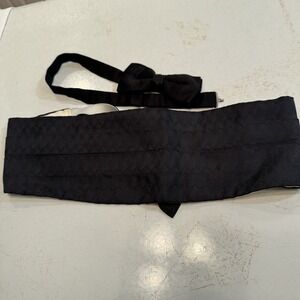 Men's Bow Tie‎ & Cummerbund Set Black Silk Patterned